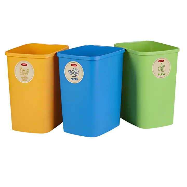 CURVER Eco Juego de 3 cubos de basura para sistema de reciclaje, cubos de plástico para papel, cristal y plástico - 1