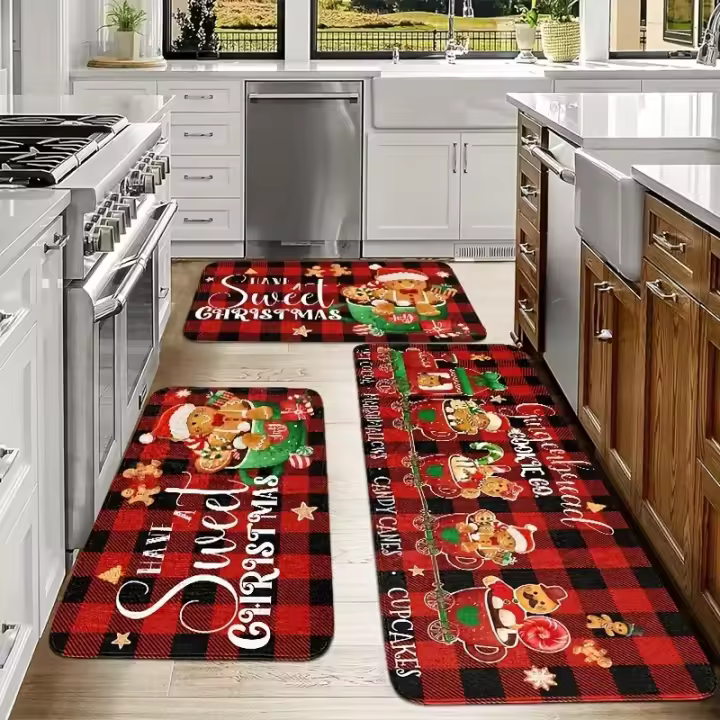 Alfombra De Cocina Navideña Joyful Tapete Antifatiga De Tela Cuadrícula Para Decoración De Fiestas Y Vacaciones Material Poliéster 100% - 1