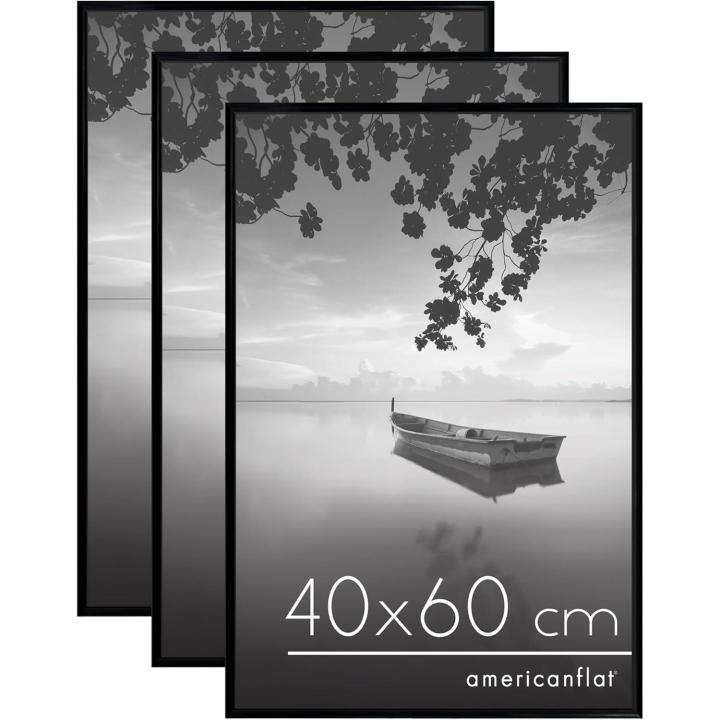 Americanflat Marco de Fotos 40x60 cm Negro - Marco 60x40 cm con Encuadernación Fina y Plexiglás - Material de Suspensión Integrado para Pared - Suspensión Horizontal o Vertical - Lote de 3