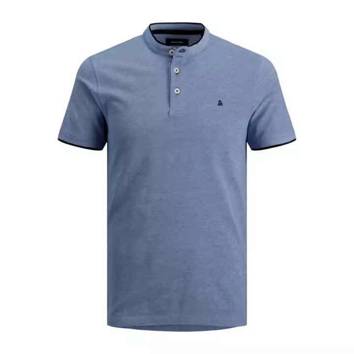 Polo Hombre Jack & Jones Modelo Paulos Cuello Mao Manga Corta Color Azul Claro - 1