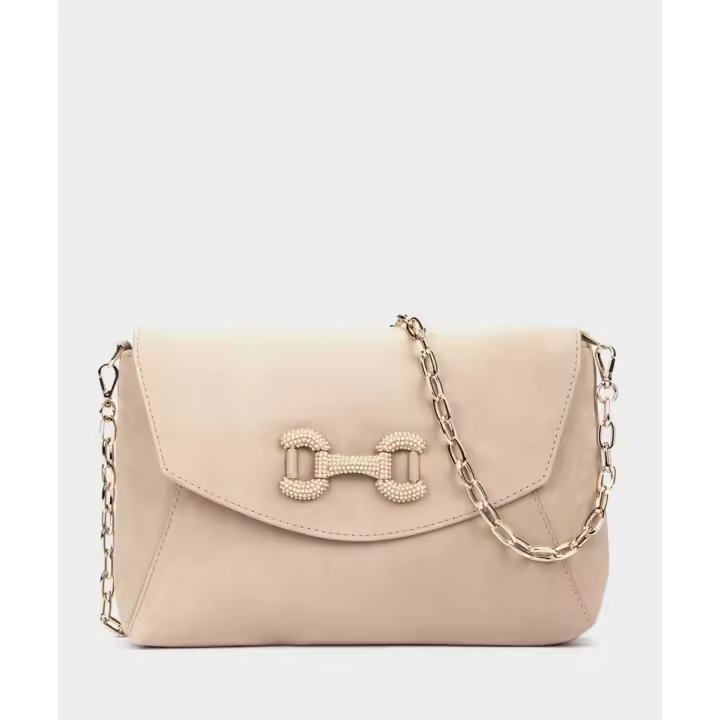 Pedro Miralles Bolso de fiesta con cadena en color beige modelo VIESTE en tonos Metalizados. Hecho a mano en España. - 1