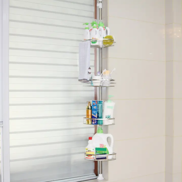 Aqrau Estantería Esquina  con 4 estantes de Ducha de Acero Inoxidable con Ganchno y Altura Ajustable 110-280cm - 1