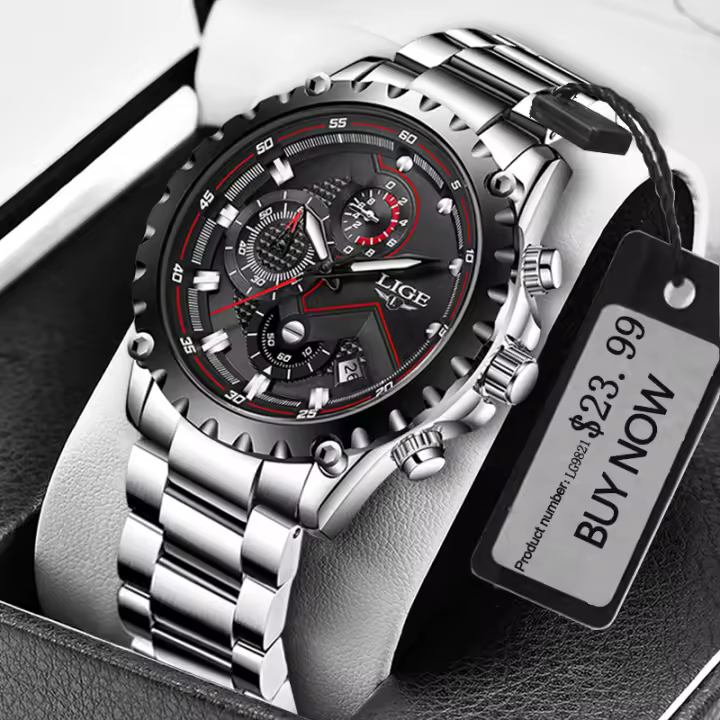 Reloj De Hombre LIGE Con Dial Azul Y Correa De Acero Inoxidable Resistente Al Agua Y Al Shock Estilo Formal Y Casual - 1
