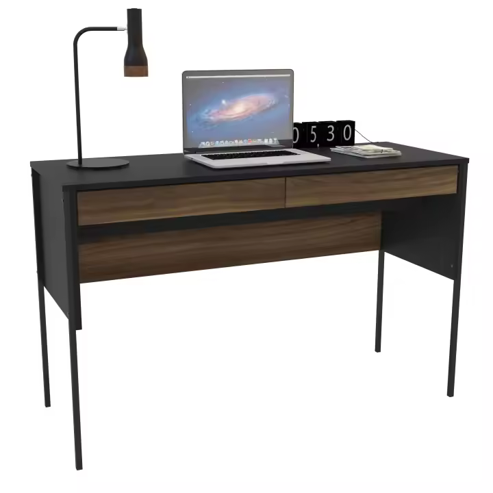 Mesa Escritorio Mallorca con 2 Cajones Oficina Color Roble Oscuro y Negro 120 cm - 1
