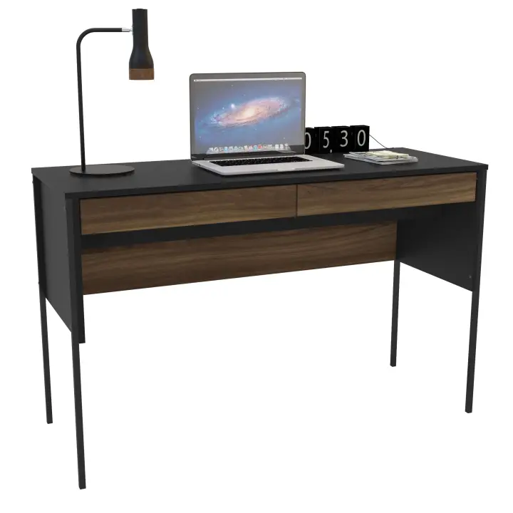 Mesa Escritorio Mallorca con 2 Cajones Oficina Color Roble Oscuro y Negro 120 cm - 1