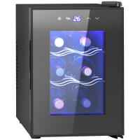 HOMCOM Nevera Vinos 6 Botellas 17L Vinoteca Silenciosa con Luz LED Interior Pantalla LED Táctil Temperatura Regulable 8-18 ℃ Puerta de Vidrio Templado Anti-UV y 2 Estantes Ajustables Negro - details 0