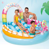 Piscina hinchable infantil INTEX Juegos de golosina con tobogán, para mayores de 2 años, capacidad de 165L y base acolchada, medidas 170x168x122cm, incluye parche de reparación - details 6