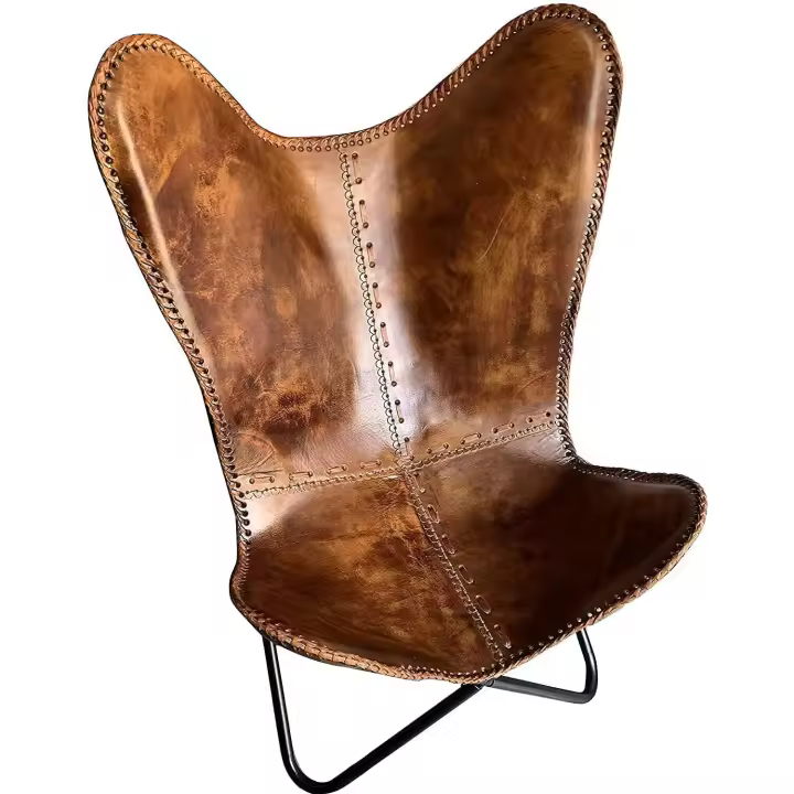 Cuero hecho a mano mariposa silla plegable moderna Sling Lounge vintage taburete - 1
