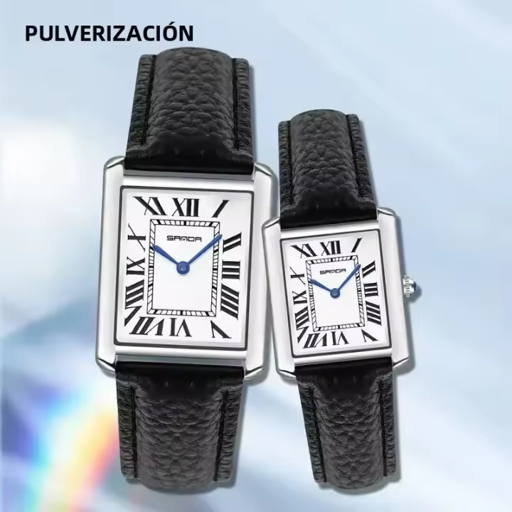 Reloj Deportivo Casual SANDA 1108 Para Hombres Y Mujeres Resistente Al Agua Y Al Desgaste Con Dial Cuadrado De Cuero Legítimo Reloj De Cuarzo De Lujo Para Parejas - 1