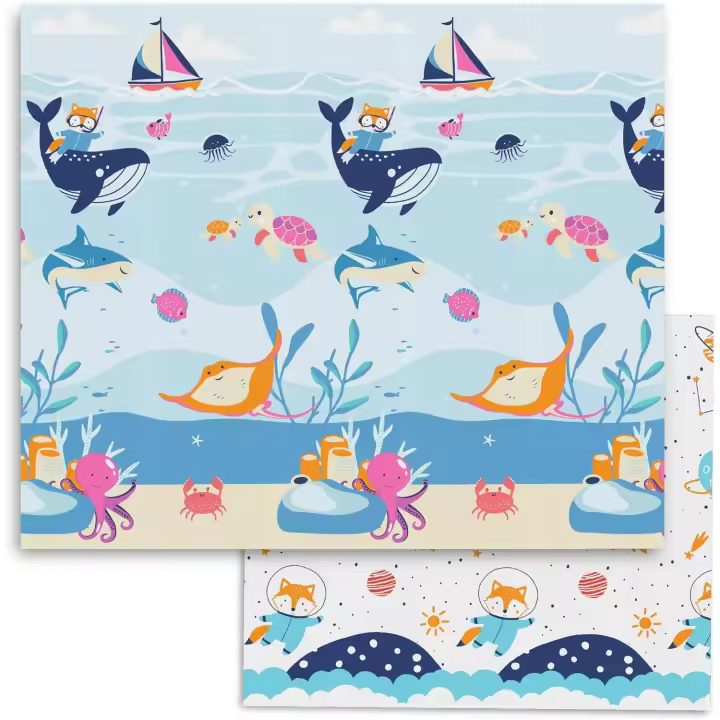 Alfombra Bebe Acolchada Plegable - Alfombra Bebe Sweety Fox 150x180x1cm - Alfombra Infantil Reversible, Plegable e Impermeable - Colchoneta Bebe Suelo para Jugar - Tapete Bebe - Océano - 1