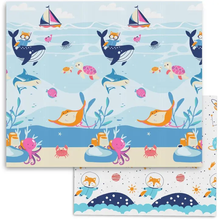 Alfombra Bebe Acolchada Plegable - Alfombra Bebe Sweety Fox 150x180x1cm - Alfombra Infantil Reversible, Plegable e Impermeable - Colchoneta Bebe Suelo para Jugar - Tapete Bebe - Océano - 1