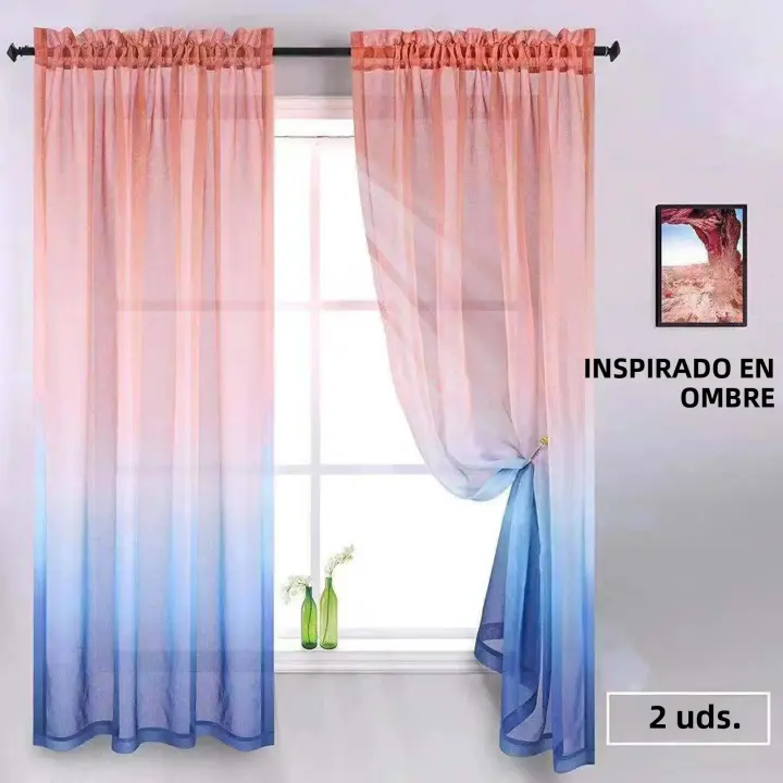 Panel De Cortina Minimalista Con Ventana Gradiente Para Dormitorio Y Hotel Estilo Pastoral Francés No Perforado Doble Capa - 1