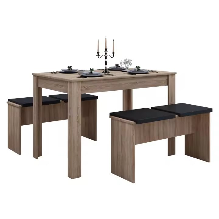 Conjunto de comedor de madera Banco Mesa de cocina Conjunto de mesa Grupo de mesa Bancos Esal XL Conjunto de comedor de madera Banco Mesa de cocina Conjunto de mesa Grupo de mesa Bancos Esal XL - 1
