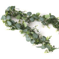 Guirnalda De Hojas De Eucalipto Artificiales Verdes Con Flores Y Bayas Blancas 1pc Para Decoración De Bodas Y Fiestas En Casa - details 6