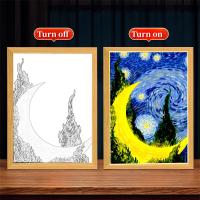 Marco De Fotos Pintura LED Luz Nocturna Lámpara De La Luna Van Gogh Cielo Estrellado Arte Para La Pared Decoración De Habitación Regalos Para Amigos - details 12