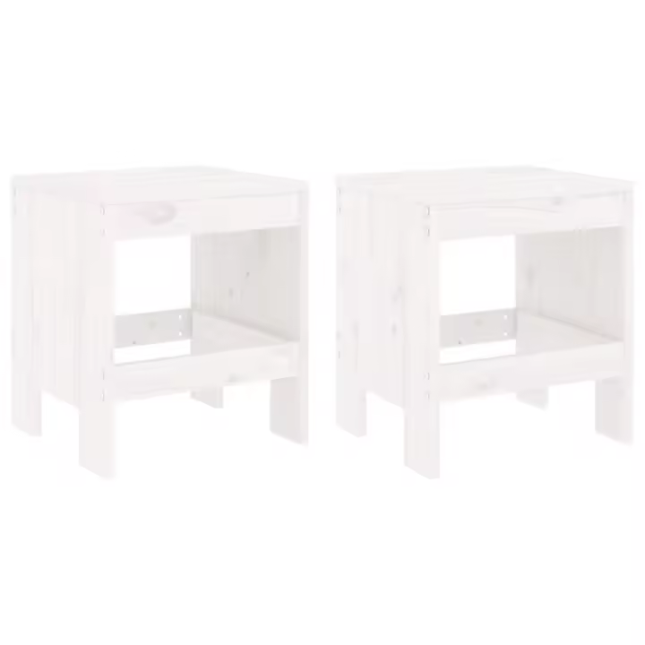 Taburetes de Jardín 2 UDS Madera Maciza Pino Blanco 40x36x45 cm - 1