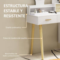HOMCOM Tocador de Maquillaje con Espejo y Luces LED Mesa de Maquillaje con Iluminación Ajustable 5 Cajones y 4 Compartimentos Tocador para Dormitorio Salón Blanco - details 5