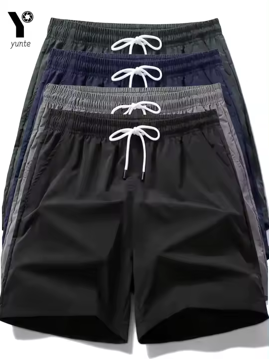 Shorts Deportivos Para Hombre 4 Colores 4-Pack Secado Rápido Ligero Con Cinturón Elástico Y Cordón Adecuado Para Correr Y Uso Diario - 1