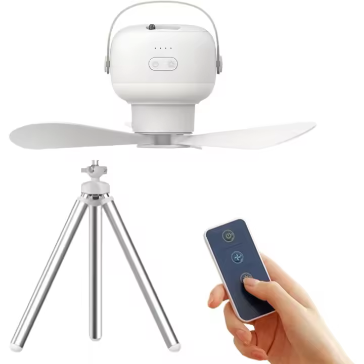 Tent Ceiling Fan with Light, USB Rechargeable Portable Camping Fans Lights with Remote Control, 7200mAh Battery Operated Outdoor Gear for Patio, Canopy, Bed, Gazebo, Dorm, Beach Use - 1