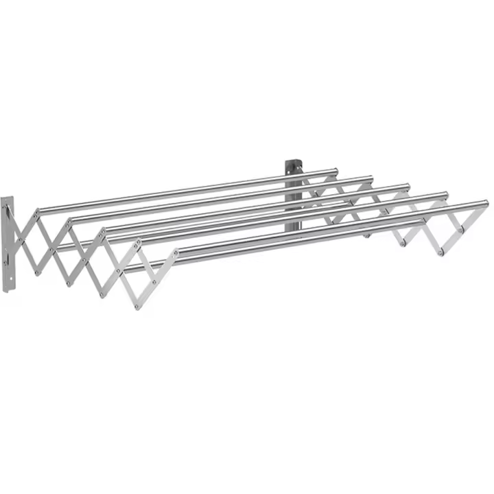 MARCTANI Tendedero Extensible Pared Acero Inoxidable - Tendederos Plegables Ahorra Espacio Interior o Exteriror - Tendal Plegable con 5 Barras 24 Pinzas - Tenderete de Ropa Fácil Instalación (100 CM) - 1