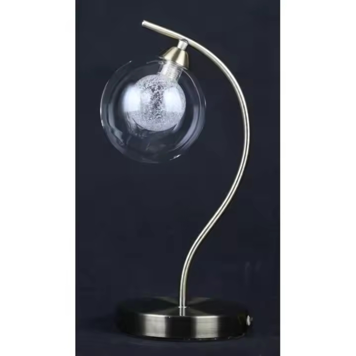 LÁMPARA DE SOBREMESA. MATERIAL METAL. TULIPA DE CRISTAL.  COLOR CUERO.  LUZ G9  60W. Ref. 142 - 1
