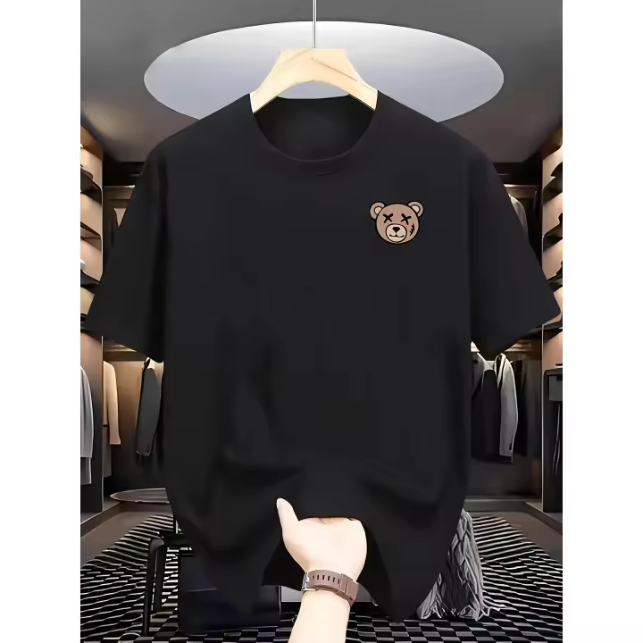 Bear Print Men'S Casual Short Sleeve T-shirt, Cotton 100% Comfy Breathable Crew Neck Top for Summer Outdoor Activities - 1