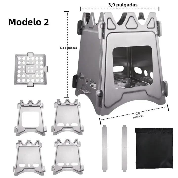 Estufa De Camping Portátil Con Acero Inoxidable Plegable Y Ligera Para Madera Ideal Para Excursionismo Viajes BBQ Picnic Al Aire Libre - 1
