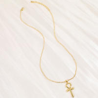 Encanto Collar con colgante de cruz para mujer, estilo retro artístico, de cobre, chapado en oro auténtico. - details 7