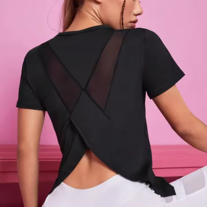 Camiseta De Yoga Sin Costuras Para Mujer Top De Fitness Entrenamiento En El Gimnasio Deportiva Corta Manga Sportswear - 1