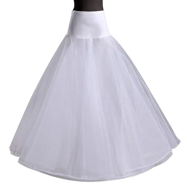 Falda A-Line 1 Aro Blanca Para Vestido De Boda Talla Ajustable 3 Capas Underskirt Para Vestido De Seda Color Blanco - 1