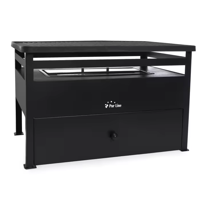 Barbacoa de etanol 1.5L acero rojo y plancha rectangular de hierro Purline BB02 - 1