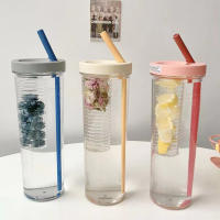 Botella De Agua Portátil Con Pajillas Y Fruta Infusor Taza De Jugo De Té Para Fitness Deporte Exterior Viaje Transparente Reutilizable - details 9