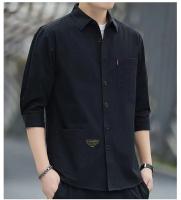 Camisa De Verano Para Hombre Estilo Playa Color Sólido Cuello En Punta Corta Casual Prenda Masculina De Polyester - details 9