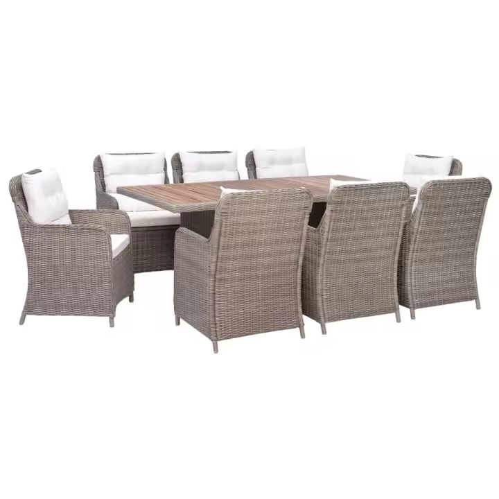 vidaXL Set de comedor jardín 9 pzas y cojines ratán sintético marrón - 1