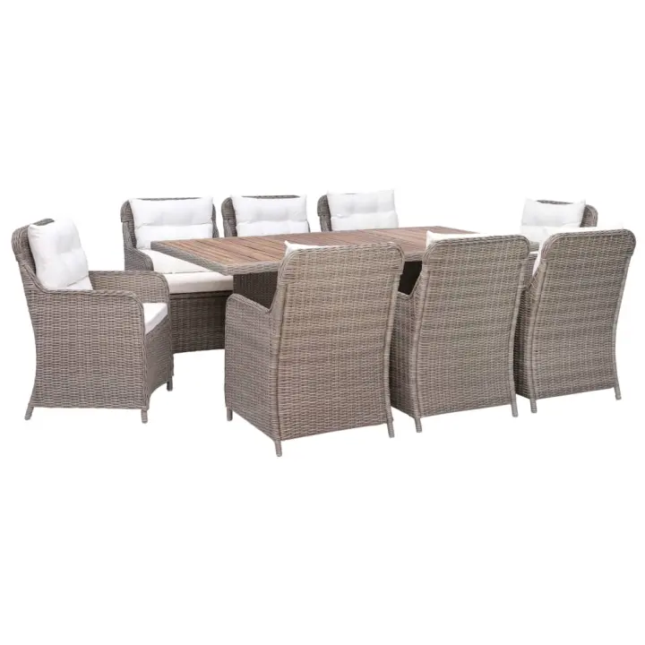 vidaXL Set de comedor jardín 9 pzas y cojines ratán sintético marrón - 1