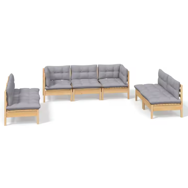 vidaXL Juego de muebles de jardín 7 pzas y cojines madera maciza pino - 1