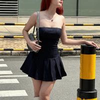 Vestido A-Line Sin Mangas De Moda Coreana Candyhot Elegante Con Cuello Abierto Y Pliegues Slim Para Mujer Vestido De Verano Y2K Estilo Callejero Sexy Con Zipper - details 2
