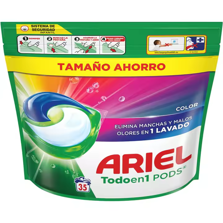 Ariel PODS Todo en 1 Detergente Lavadora Liquido 35 Capsulas/Pastillas, Jabon Extra Cuidado del Color, Mas Color y Brillo, Limpieza Profunda - 1