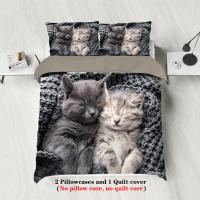 Juego De Cama Para Parejas Estilo Lindo Con Estampado De Gato 1 Funda De Edredón + 2 Fundas De Almohada Amigable Con La Piel Térmica Transpirable Y Lavable En Máquina Moderno - details 1