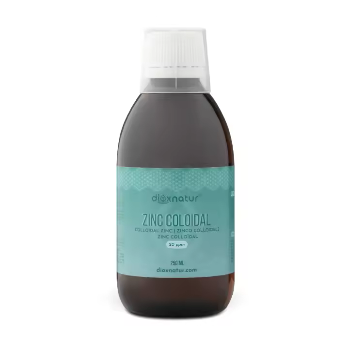 DIOXNATUR® Zinc Coloidal 250ml 20 ppm - Gluconato de Zinc líquido - Envase vidrio ambar - 1
