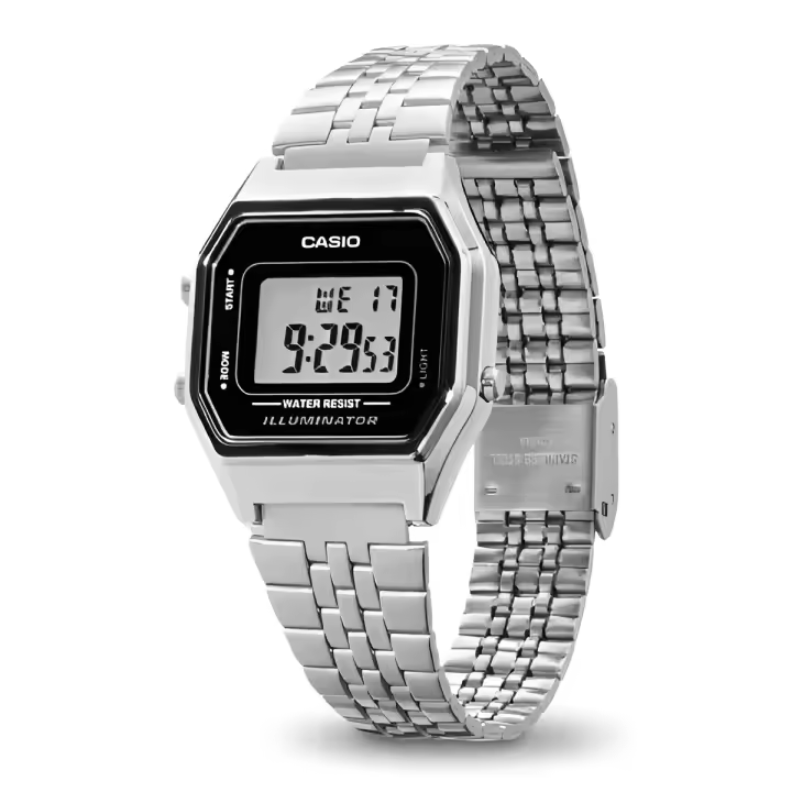Reloj mujer Casio LA680WA-1DF clásico plateado negro luz led - 1