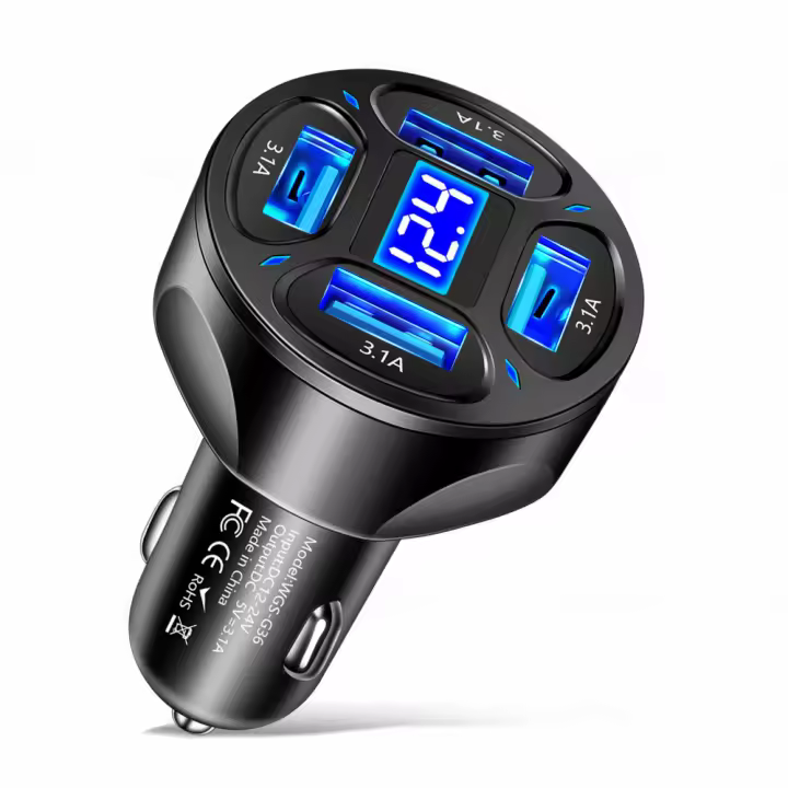 Cargador de coche 240W con dos puertos USB y pantalla digital carga rápida 120W para iPhone Samsung xiaomi adaptador de carga - 1