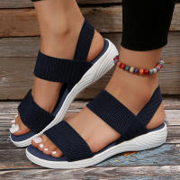 Sandalias De Mujer De Tejido Elástico Con Tacón Bajo Y Plataforma No Disponible Cómodas Y Ligeros Para Caminar En Verano Talla Real Adecuada Estilo Fashion - details 11