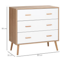 HOMCOM Cómoda de Madera con 3 Cajones Cajonera Armario Auxiliar de Almacenamiento Moderna con Patas Elevadas para Dormitorio Salón 80x39x80 cm Blanco y Natural - details 2