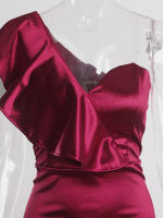 Vestido De Novia De Seda Con Volantes Y Hombro Solo Para Fiesta De Noche Y Baile De Promoción Vestido De Seda Largo Al Piso Estilo Mermaid Sin Mangas - details 3