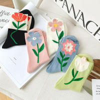 Calcetines De Mujer Estilo Japonés Coreano Dibujos Animados Flores Colores Caramelo Harajuku Kawaii Medio Tubo Calcetines Casuales Transpirables - details 1