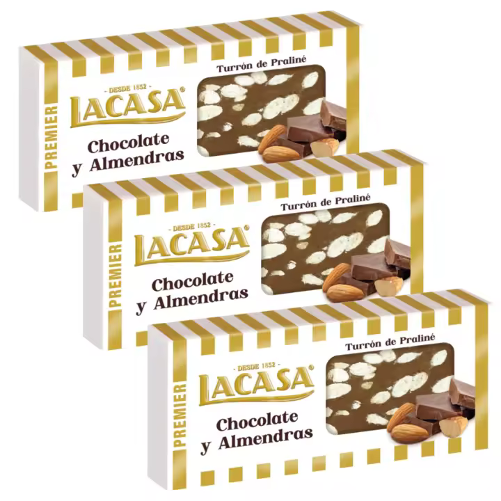 LACASA Turron Chocolate y Almendras 250g - Clásico Turron con crujientes almendras y sabor rico de chocolate - 1