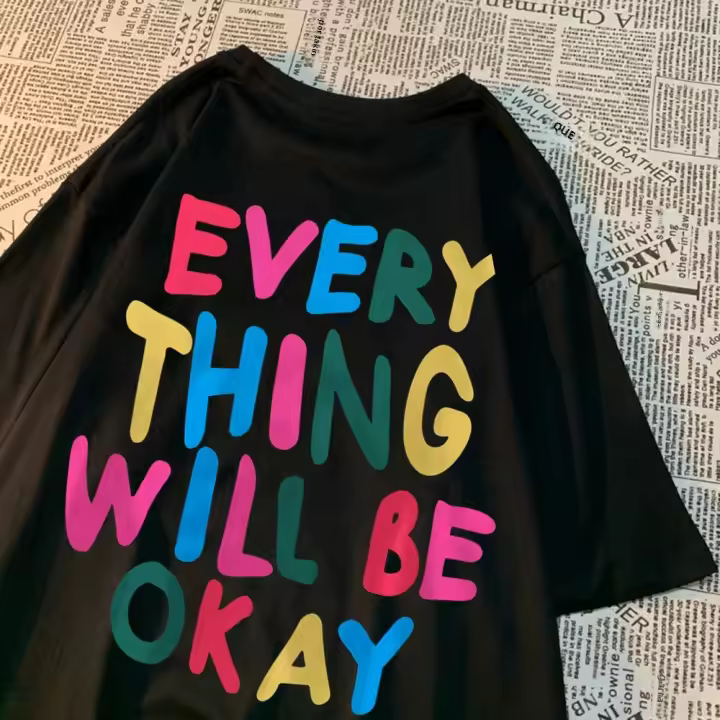 Camiseta De Algodón Para Hombre Every Thing Will Be Okay Estilo Casual Veraniego Cuello Redondo Suelto Moda Breathability - 1