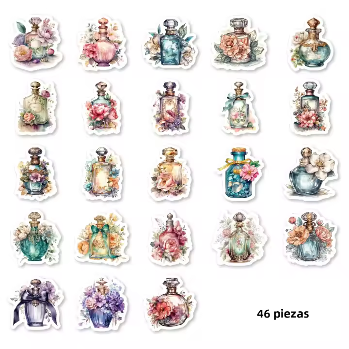 46pcs INS Viento Perfume Botella Retro Graffiti Pegatina DIY Decoración Para Laptop Taza De Agua Maleta Clásico Juguete PVC Impermeable - 1