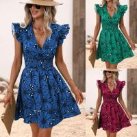 Women's summer V-neck waist sexy big flower ruffle sleeveless dress - details 1